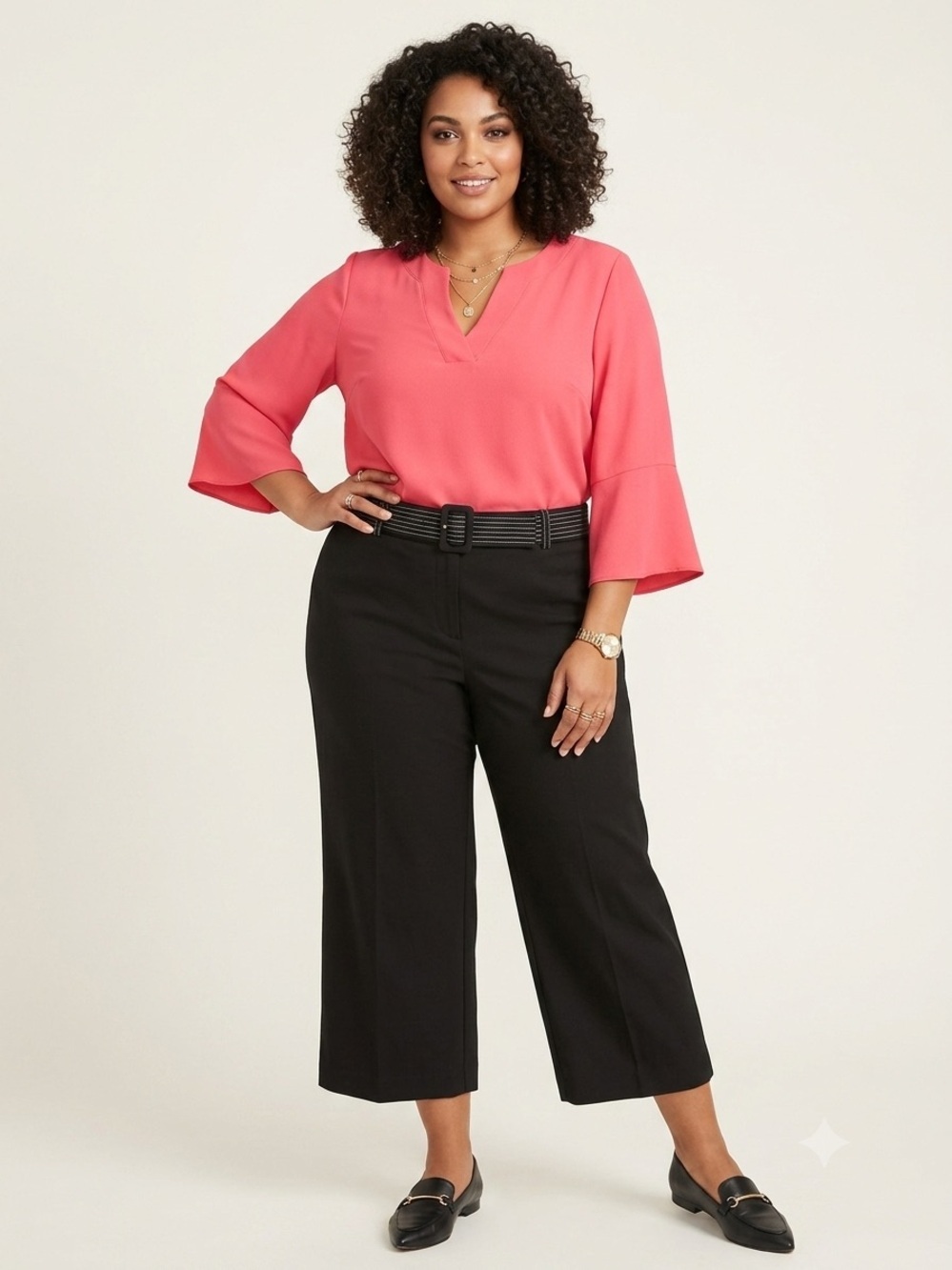Alfani Plus Wide Leg Tummy Control Cropped Trousers Culottes Belted 28W Black